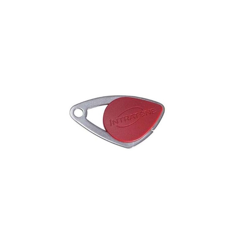 BADGE 13.56MHZ ÉLECTRONIQUE MIFARE - INSERT INOX GRAVÉ - ROUGE